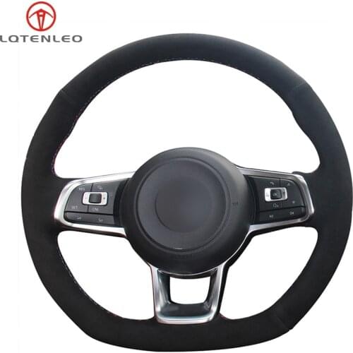 LQTENLEO Black Suede Hand-stitched Car Steering Wheel Cover for Volkswagen Golf 7 GTI Golf R MK7 VW Polo GTI Scirocco 2015 2016