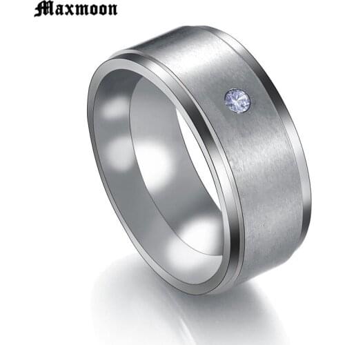Maxmoon 2018 Men and Women 100% allergy free Wedding Engagement Ring High Polished Matt Stainless Steel Zircon Rings