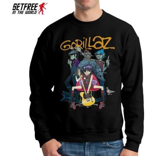 Retro Gorillaz Punk Rock Men Hoodies Long Sleeve Party 100% Cotton Pullovers Lightweight for Men