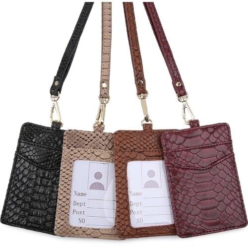 Ladies Bus Card Set ID Men Work Card Holder Embrossed Python Pattern Wallet Key Bag Fashion Documents Package Clip With Lanyard