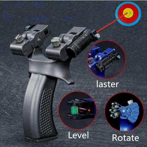 Toys For Kids Laser Aiming Slingshot Head Can Be Rotated Equipped With Level Instrument Flat Leather Slingshot Outdoor Shooting