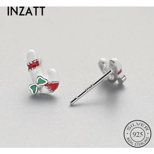INZATT Cute Christmas Socks Shape Real 925 Sterling Silver Stud Earrings High Quality Fine Jewelry Gifts For Christmas Night