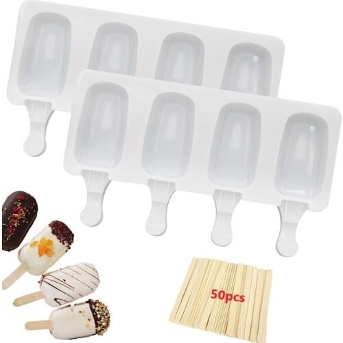 Popsicle Mold Ice Cream Molds Ice Cube Maker Tray Barrel Freezer Juice 4 Cell Big Size Silicone Ice Cream Mould With Sticks