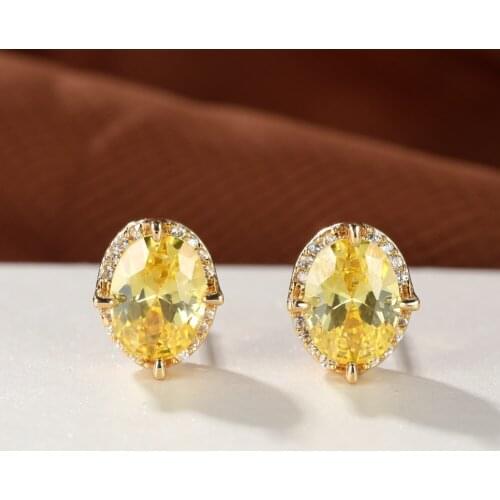 Cute Gold Oval Zircon Stud Earrings for Women Fashion Geometric Zircon Stone Ear Buckle Wedding Birthday Gift Jewelry Charms