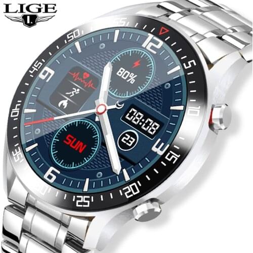 LIGE 2020 New Steel Band Smart Watch Men For Android IOS Phone Heart Rate IP68 Waterproof Full Touch Screen Luxury Smartwatch