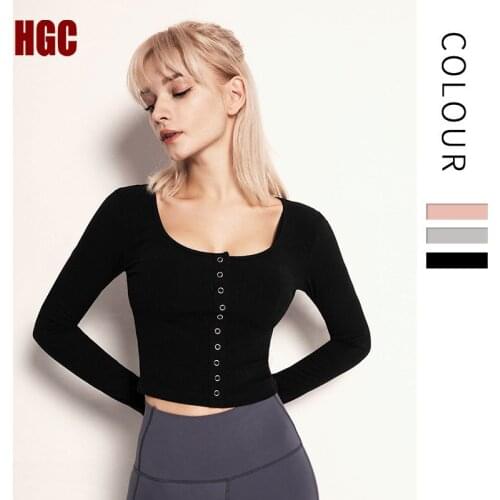 HGC Sports Top Women Autumn Long Sleeve Gym Pullover Workout Elastic Dry Fit Running Clothes Training Fitness Shirt Yoga Blouse