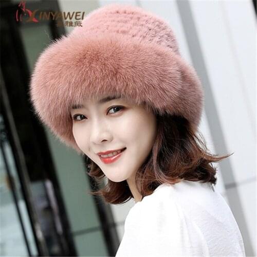 Stylish And High Quality Trusted Chinese Supplier A Wide Range Of Knitted Mink Fur Hats Dark Blue Ladies Hats With Real Fur Hats