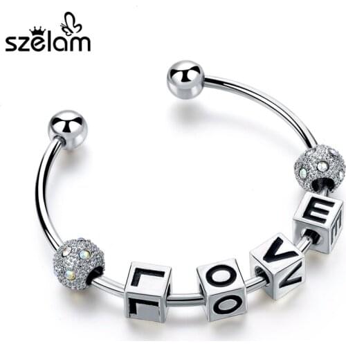 Szelam New Arrival Expandable Silver Love Bangles For Women Diy Jewelry Pulseras Hombre Pulseras SBR160174