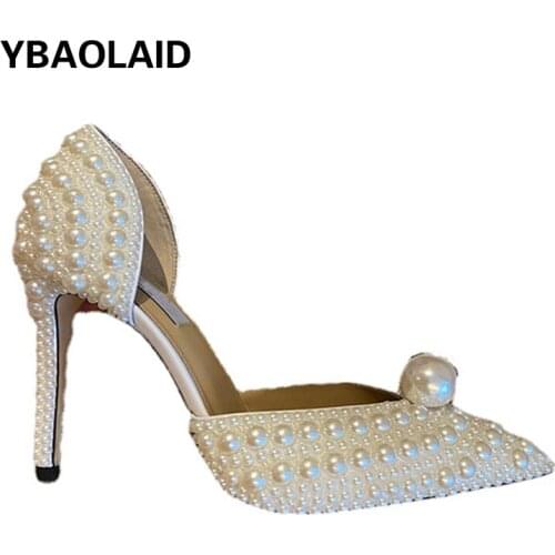 Pointed Shallow Mouth Side Hollow Pearl Stiletto High Heels New Leather Set Foot Super High Heel Wedding Shoes Single Shoes