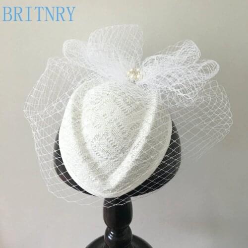 BRITNRY Vintage Black Ivory Wedding Hats and Fascinators Handmade Lace with Tulle Birdcage Veil
