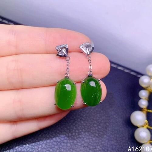 Fine Jewelry 925 Pure Silver Natural Jasper Girl Luxury Popular Classic Oval OL Style Gem Earrings Eardrop Support Detection