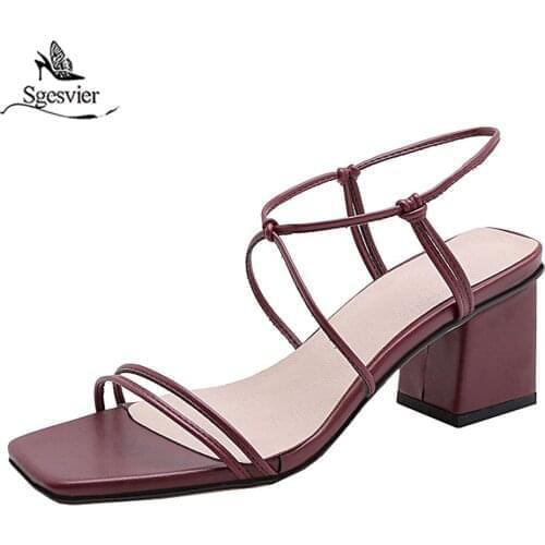 Sgesvier 2019 new summer sandals square high heels slip on shoes shallow elegant ladies prom shoes rear strap women sandals G523