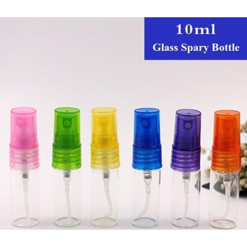 10ml 10pcs free shipping clear glass spray bottles, glass bottle, mist sprayer bottle, press nozzle perfume bottle cosmetic tube