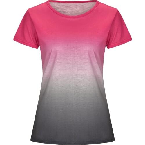 2021 Summer Womens Gradient Rainbow T-Shirt Cool Thin Loose Classic Round Neck Female Short Sleeve Cool Colorful Tee Shirt Top