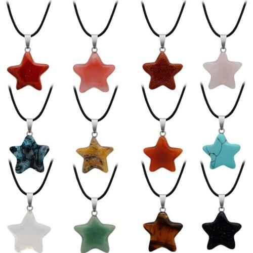 5pcs Natural Stone Pentagram Star Crystal Necklaces Agates Pendant Fashion 2020 Statement Choker Necklace Bohemian Women Jewelry