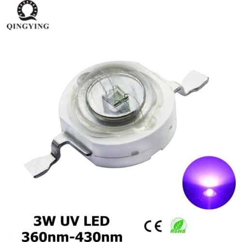 50pcs 3W UV High Power LED Light Beads Ultra Violet Purple LED Chip 360nm 365nm 370nm 380nm 390nm 395nm 400nm 405nm 420nm