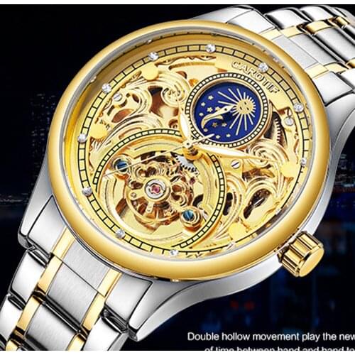 CAROTIF Luxury Skeleton Steel Men Watches Reloj Hombre Automatic Mechanical Watch Men Dress Business Male Watch erkek kol saati