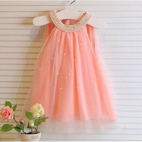 2021 baby clothes Spring Summer New Girl Princess Dress Beading Lace Sleeveless bead fashion Fluffy Gauze Party Dress Children