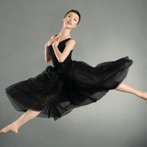 Long Ballet Tutu Skirts for Women Adults Lyrical White Soft Mesh Skirt 2 Layers Dance Skirts Ballerina Tulle Tutus