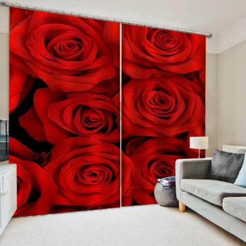 Photo red rose curtains 3D Window Curtains Living Room wedding bedroom 3d stereoscopic curtains