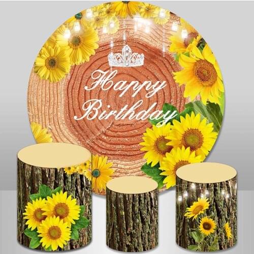GFUITRR Wood Plank Texture Photography Backdrops Happy Birthday Photo Backgrounds Sunflowers Indoor Outdoor Elastic Decorations