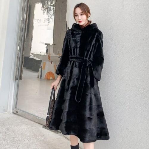 Import velvet mink coat female whole sable long belt hat mink wool coat big skirt belt female mink fur