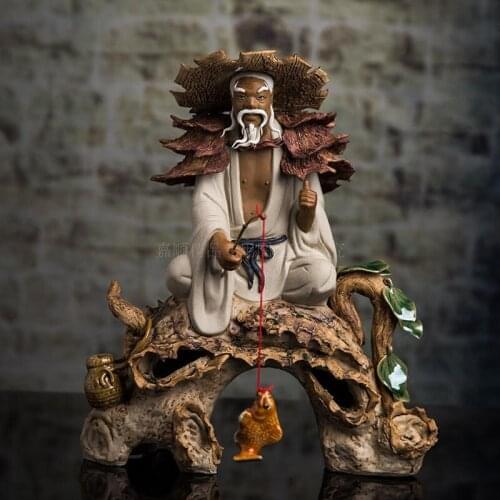 CHINESE CERAMIC HOME LIVING ROOM DECORATIONS ORNAMENTS PORCH STUDY CHARACTERS FISHERMAN SCULPTURE