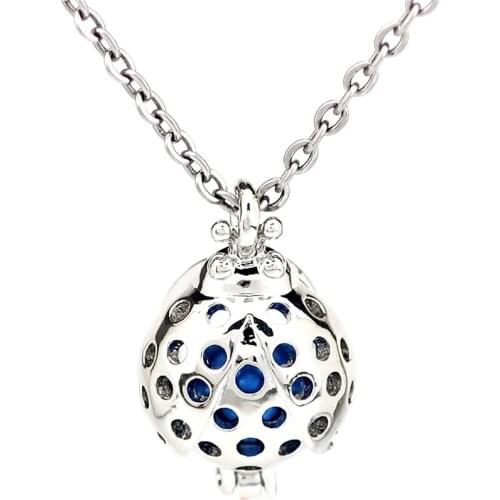 KK1229 Copper Flying Insect Ladybird Beads Cage Locket Pendant Perfume Diffuser Pearl Cage Necklace