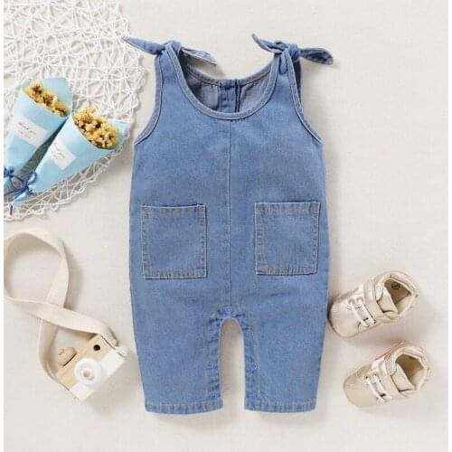 New Baby Denim Rompers Newborn Girls Solid Print Jumpsuit Sleeveless Strap Romper Infant Boys Casual Bodysuit Outfits Clothes