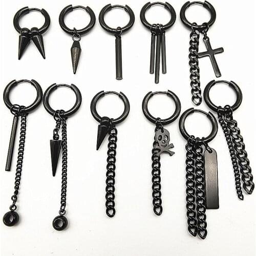 Korean Bangtan Boys Album Bead chain Cross Skull stainless steel Black Stud Earrings KPOP Jewelry Accessories Mens Womens