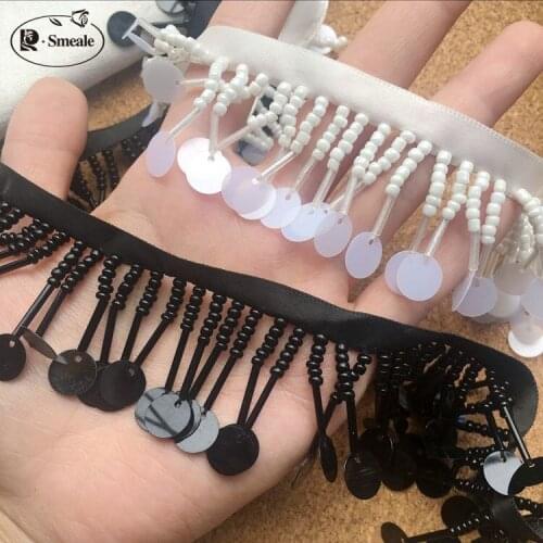 Pearl fringe beaded lace trim garment dress tassel lace decoration shoes ornaments white black hanging bead curtain RS2239