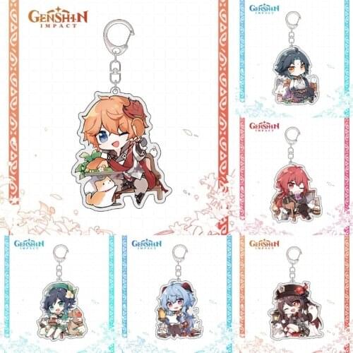 Hot Anime Game Genshin Impact Keychain Game Acrylic Key Chains Couples Keyring Cartoon Key Ring Pendant Porte Pendant Gfit