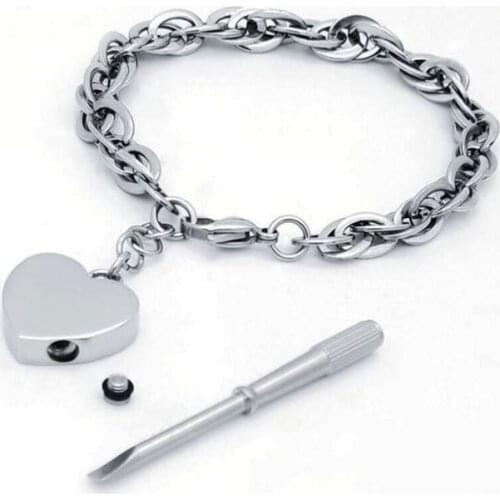 Hot Sale Women Accessories 316L Stainless Steel Heart Charm Bracelet Openable Pet Cremation Bone Ashes Urn Bracelet Jewelry 20CM