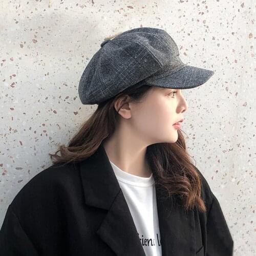 Fashion Men Women Berets Hat Plaid Autumn Winter Vintage Octagonal Caps Wide Brim WomenS Casual Pumpkin Hat Flat Berets gorras