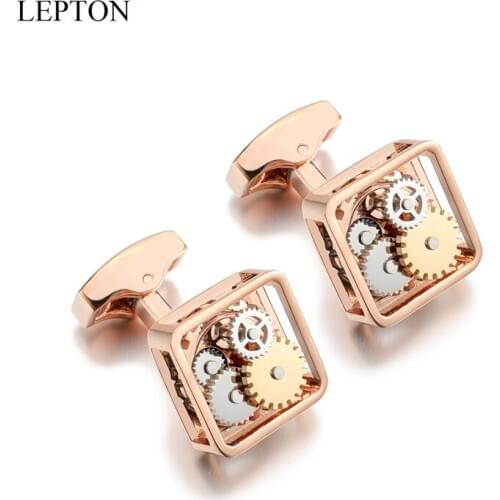 Lepton Square Steampunk Gear Cufflinks For Mens Watch Mechanism Gear Cuff link Formal Business wedding cufflink Relojes gemelos