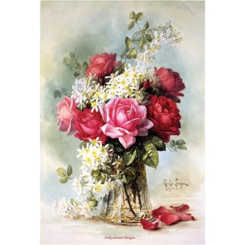 Full Embroidery Counted Cross Stitch Kits Needlework - Crafts 14 ct Aida DIY Arts Handmade Decor - Roses in a Glass Vase 2