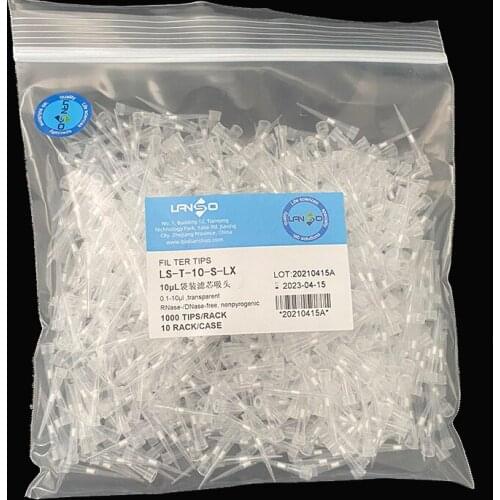 PIPETTE TIPS 10ul suction head, filter element, bag, sterilized, no DNase / RNase 1000 pieces / bag, 10 bags / box