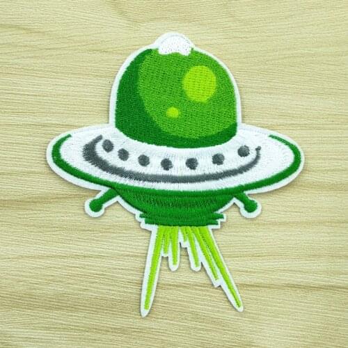 Alien UFO Patch (Size:10x8.8cm) Cartoon Embroidered Iron on Applique for Clothes Apparel DIY Decoration Accessories