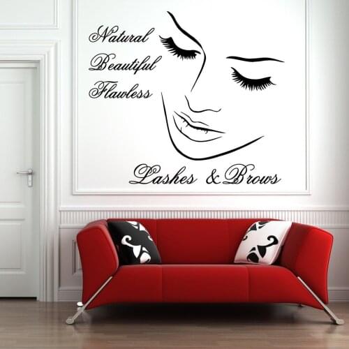 Natural Beautiful Flawless Lashes Brows Wall Decal Beauty Salon Wall Decor Posters Removable Vinyl Art Stickers Eyelashes A385