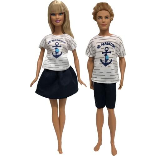NK 2 Pcs /Set New Daily Casual Couple Doll Dress For Barbie Doll Accessories Boy Girl Clothes Gift Toy For Ken Doll 07A 11X