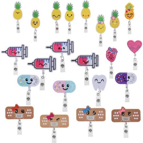 New Fashion Retractable Nurse Badge Reel Clip Badge Holder Students Doctor Id Card Holder Kawaii Needle Organ Heart Pattern