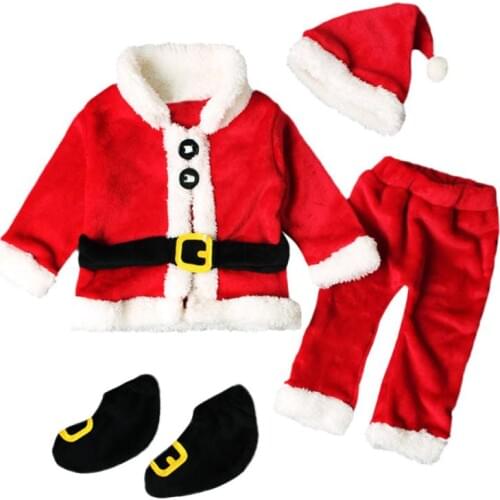 Newborn boys girls Christmas Santa Claus infant New Year clothes 4PCS Santa Christmas Tops Pants Hat Socks Outfit Set Costume