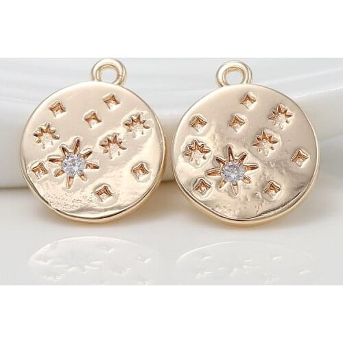 14K real gold plated Brass zircon Moon Star pattern Round Starfish Charms Pendants Diy Jewelry Findings Accessories Wholesale