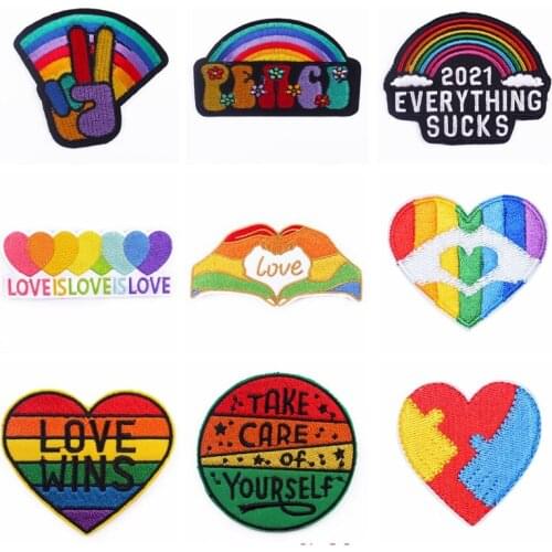 Pulaqi LGBT Gay Cloth Stickers Embroidered Patch Diy Lgbt Pride Stripes Badge Pattern Embroidered Patches For Clothing