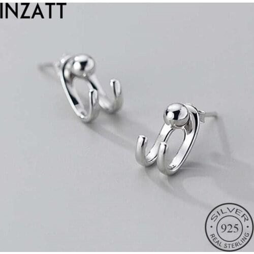 INZATT Real 925 Sterling Silver Letter C Geometric Stud Earrings For Fashion Men Cute Fine Jewelry Minimalist Accessories Gift