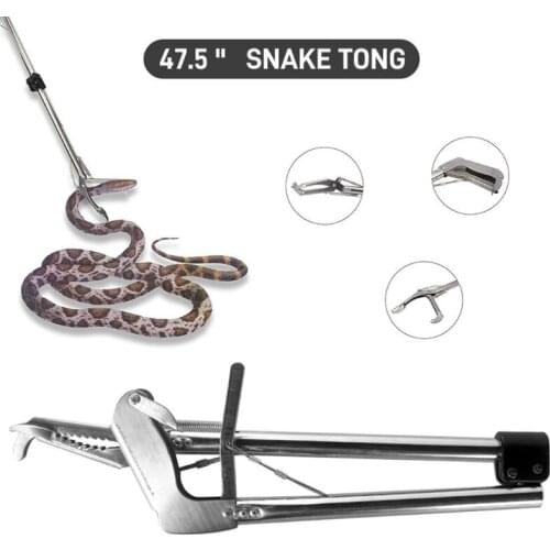 Snake Tongs Professional Collapsible Reptile Catcher Rattlesnake Grabber Wide Serrated Jaw Handling Tool with Auto Lock