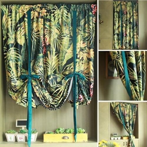 Roman Short Curtain Blackout Ribbon Curtains For Living Room Kitchen Window Plant Printed Tie-up Rope Treatment Door Drapes New