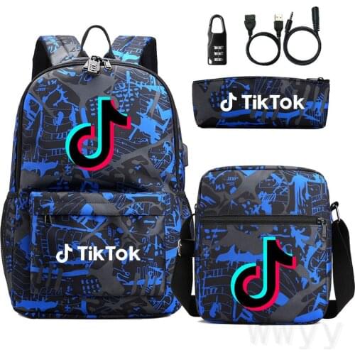 TIK TOK Backpack Large School Backpack USB Charge Teen boys Girl Backpack Women Book Bag back to School Bag Pencil Case