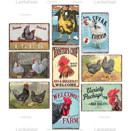 Vintage Chicken Metal Tin Signs Retro Animal Plates Iron Plaques Chicken Farm Bar Pub Kitchen Wall Farmhouse Decoration 20X30Cm