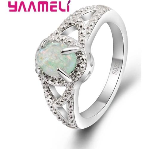 925 Sterling Silver Oval Opal Women Finger Rings Green Fire Opal Fashion Party Jewelry Size 6,7,8,9,10 Accessories